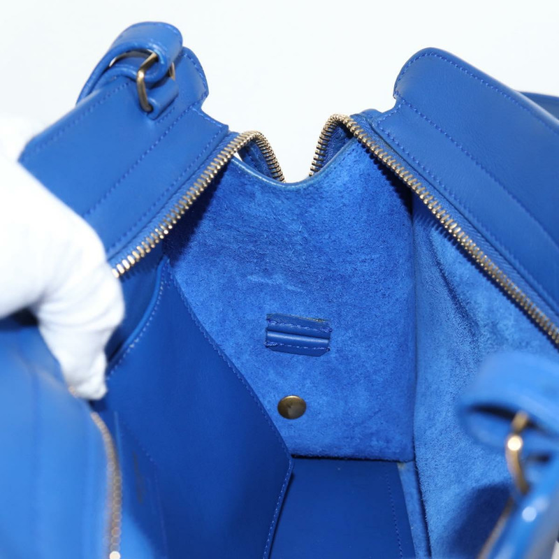 【日本直送】SAINT LAURENT Baby Kabas 手提包 皮革 2way 藍色金色 正品 123590M-27