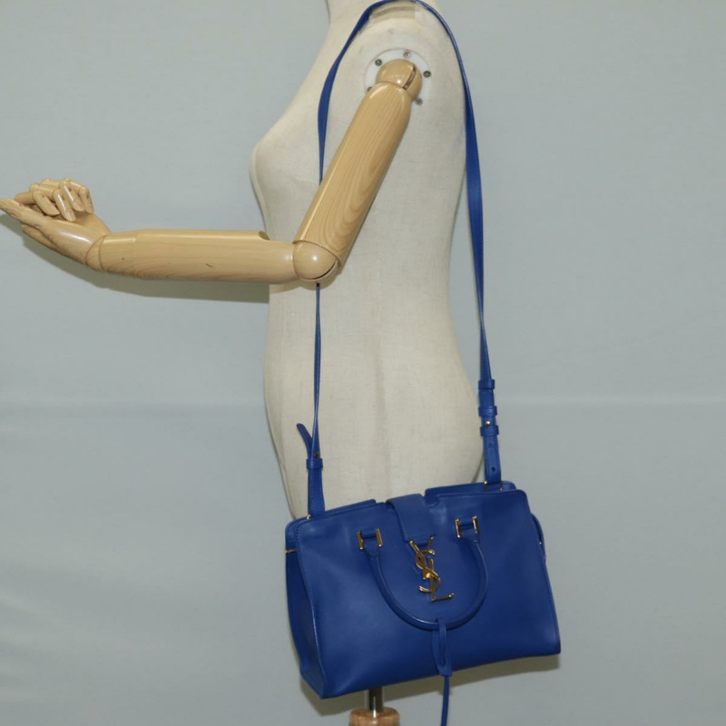 【日本直送】SAINT LAURENT Baby Kabas 手提包 皮革 2way 藍色金色 正品 123590M-30