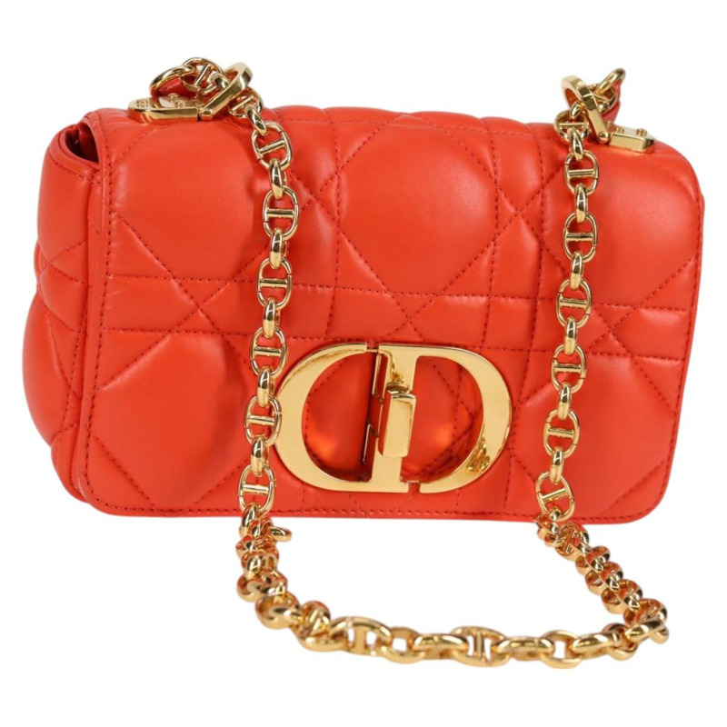 【日本直送】Christian Dior CARO Calo Microcannage 肩背包 皮革 橘色 正品 121261SAM-0
