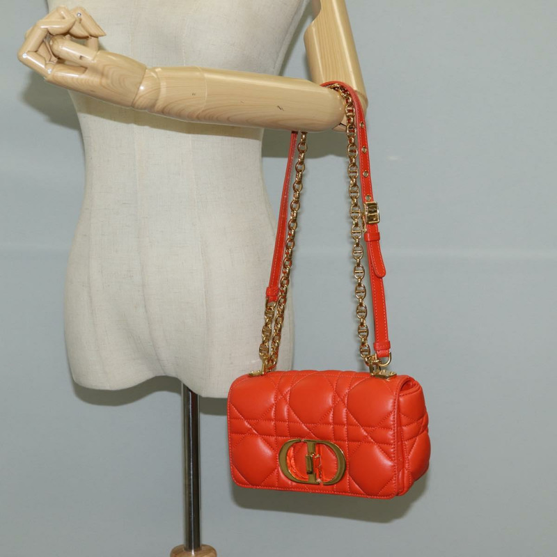 【日本直送】Christian Dior CARO Calo Microcannage 肩背包 皮革 橘色 正品 121261SAM-26