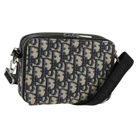 Christian Dior Trotter帆布肩背包 海軍藍 銀色 正品 121172SAM