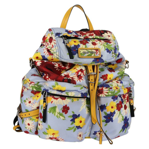 Miu Miu帆布雙肩包，淺藍/銀色，正品編號119229SAM