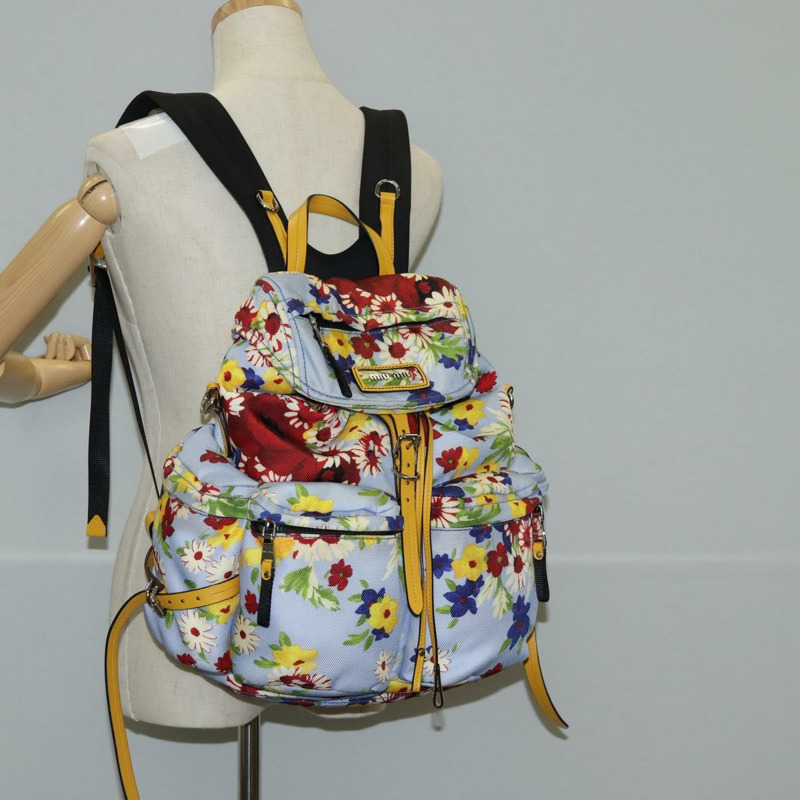 【日本直送】Miu Miu帆布雙肩包，淺藍/銀色，正品編號119229SAM-29