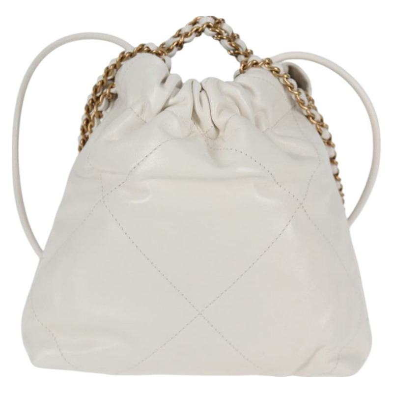 【日本直送】香奈兒雙色鏈條 Chanel 22 迷你包 羊皮 兩用 白色 CC 標誌 正品 BD2189SAM-1