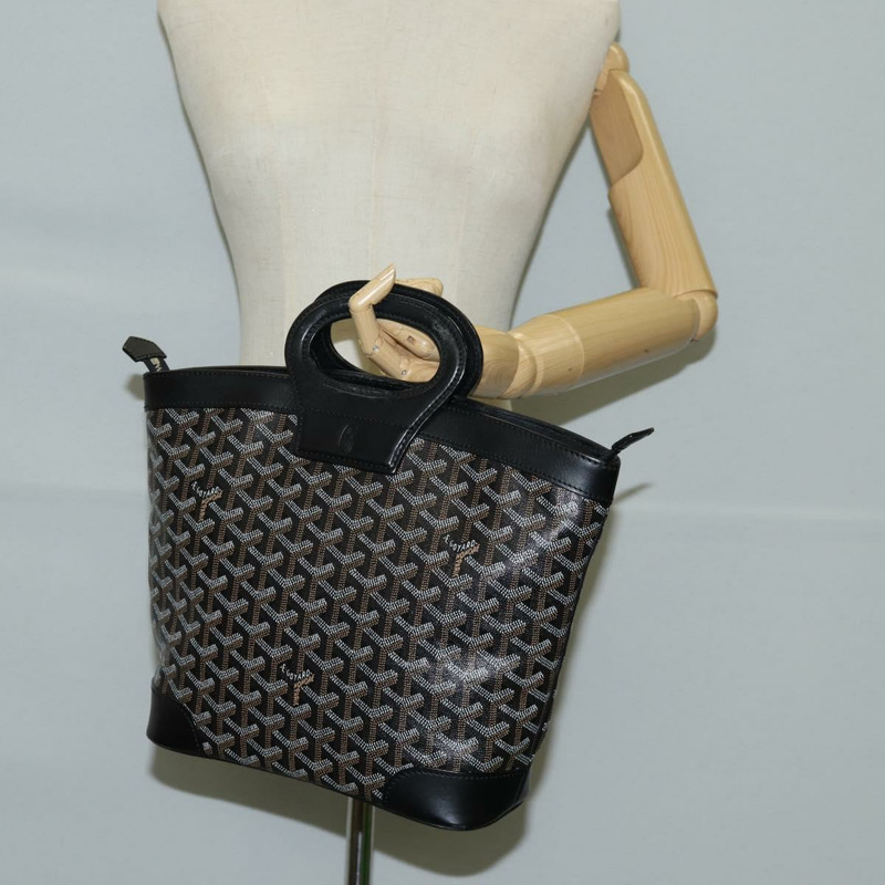 【日本直送】GOYARD 人字紋手提包 PVC 皮革 黑色 銀色 正品 123524SAM-23