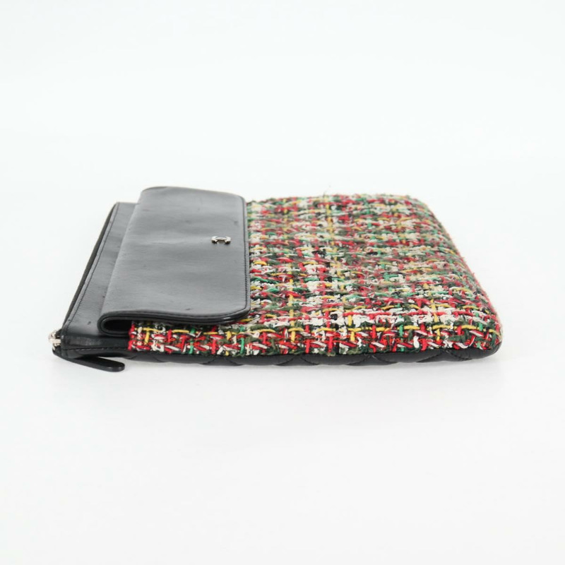 【日本直送】香奈兒黑色銀色雙C斜紋軟呢手拿包，貨號127554SAM-2