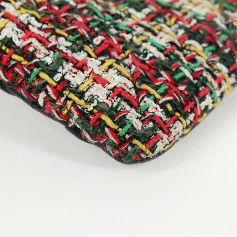 【日本直送】香奈兒黑色銀色雙C斜紋軟呢手拿包，貨號127554SAM-13