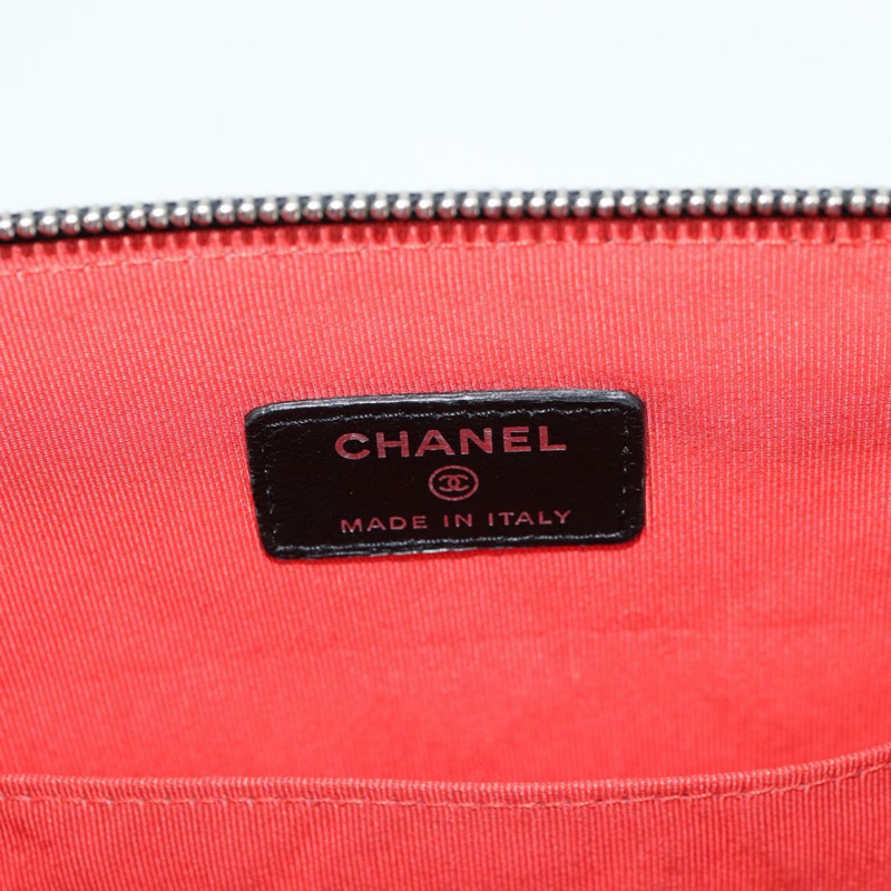 【日本直送】香奈兒黑色銀色雙C斜紋軟呢手拿包，貨號127554SAM-19