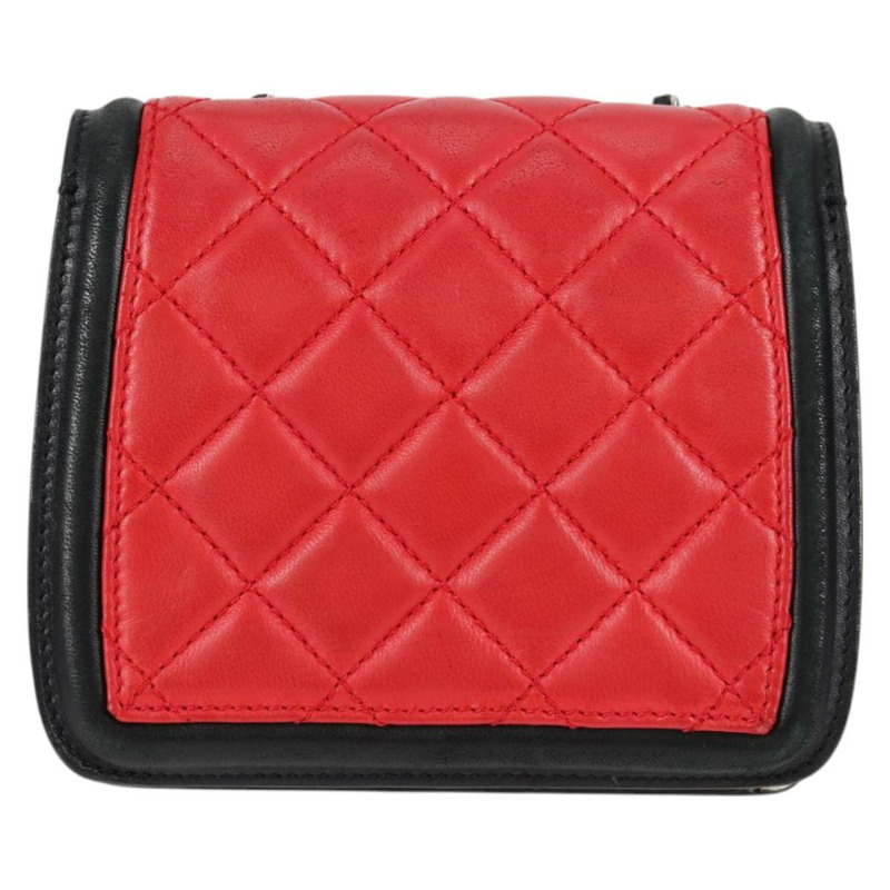 【日本直送】香奈兒 (CHANEL) 絎縫鏈條單肩包，羊皮材質，紅色，銀色雙C標誌，正品編號 127167SAM-1