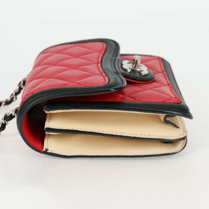 【日本直送】香奈兒 (CHANEL) 絎縫鏈條單肩包，羊皮材質，紅色，銀色雙C標誌，正品編號 127167SAM-2