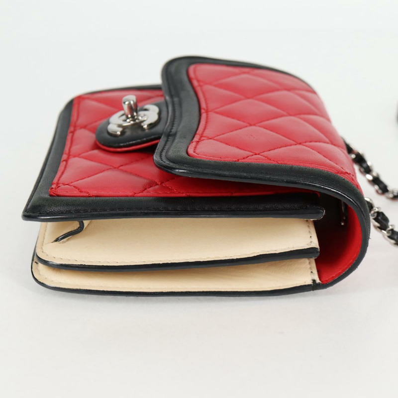 【日本直送】香奈兒 (CHANEL) 絎縫鏈條單肩包，羊皮材質，紅色，銀色雙C標誌，正品編號 127167SAM-3