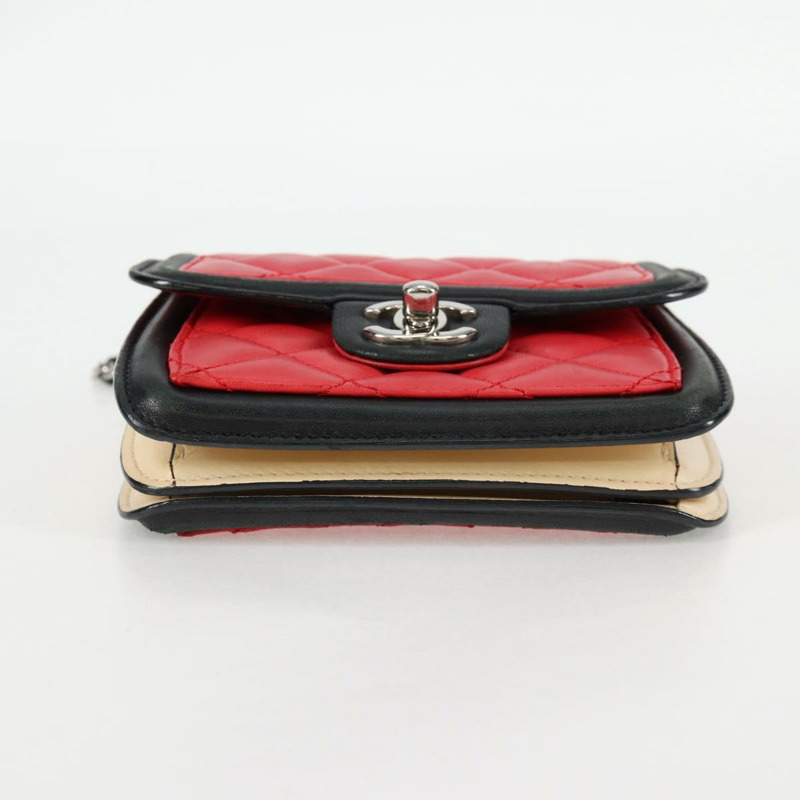 【日本直送】香奈兒 (CHANEL) 絎縫鏈條單肩包，羊皮材質，紅色，銀色雙C標誌，正品編號 127167SAM-4