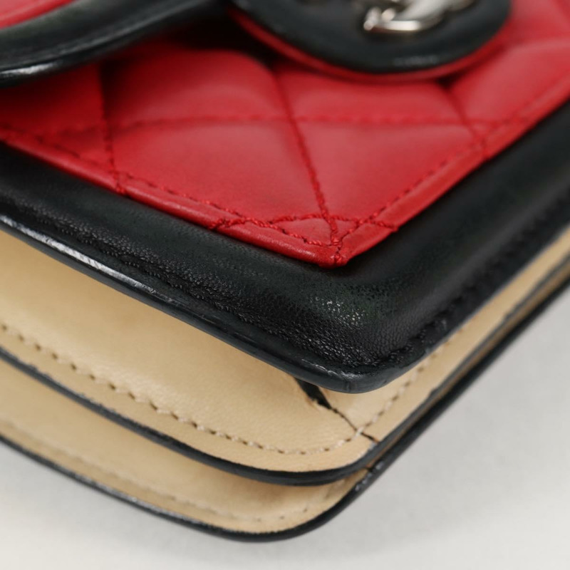 【日本直送】香奈兒 (CHANEL) 絎縫鏈條單肩包，羊皮材質，紅色，銀色雙C標誌，正品編號 127167SAM-7