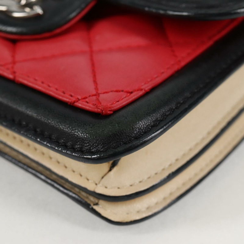 【日本直送】香奈兒 (CHANEL) 絎縫鏈條單肩包，羊皮材質，紅色，銀色雙C標誌，正品編號 127167SAM-14