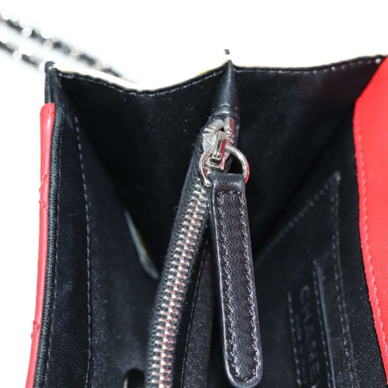 【日本直送】香奈兒 (CHANEL) 絎縫鏈條單肩包，羊皮材質，紅色，銀色雙C標誌，正品編號 127167SAM-21