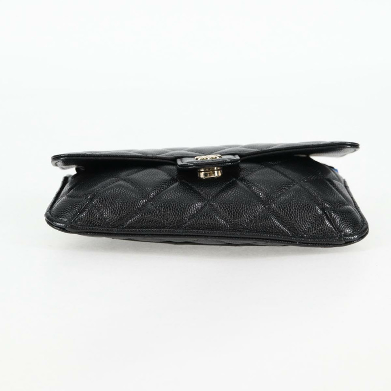 【日本直送】香奈兒 (CHANEL) 菱格紋鏈條肩背包，魚子醬紋皮革，黑色，CC標誌，正品編號127322SAM-4