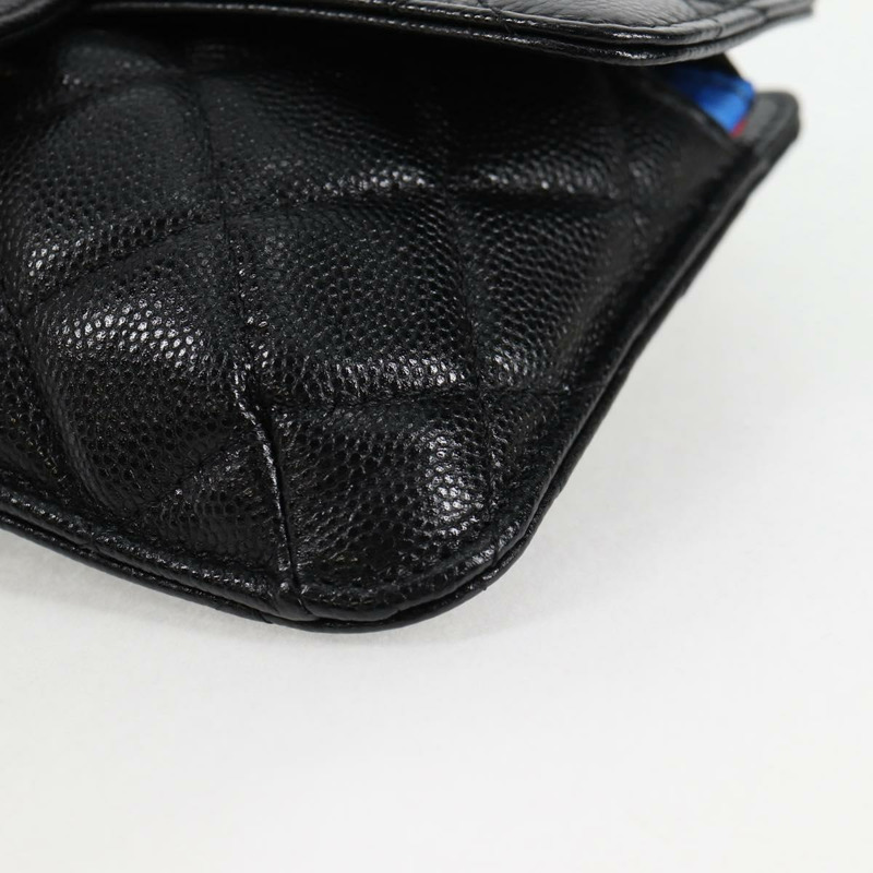 【日本直送】香奈兒 (CHANEL) 菱格紋鏈條肩背包，魚子醬紋皮革，黑色，CC標誌，正品編號127322SAM-14