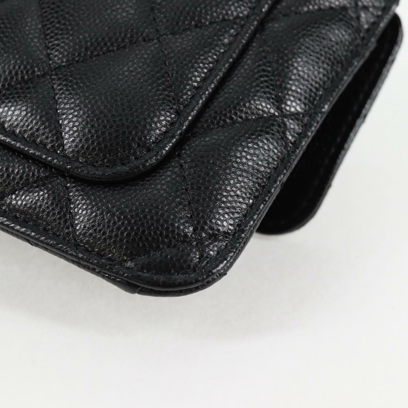 【日本直送】香奈兒 (CHANEL) 菱格紋鏈條肩背包，魚子醬紋皮革，黑色，CC標誌，正品編號127322SAM-16