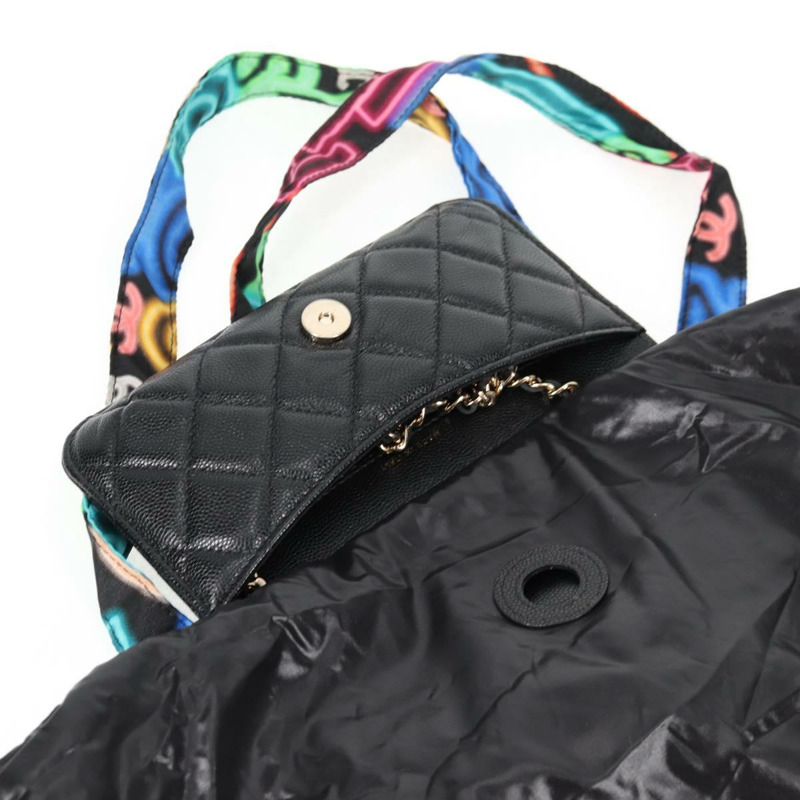 【日本直送】香奈兒 (CHANEL) 菱格紋鏈條肩背包，魚子醬紋皮革，黑色，CC標誌，正品編號127322SAM-19