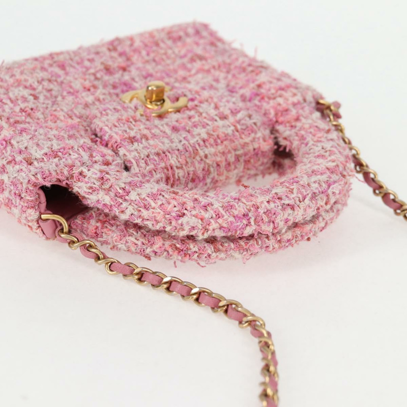 【日本直送】香奈兒鏈條肩背包，斜紋軟呢粉紅金色雙C標誌，貨號127553SM-5