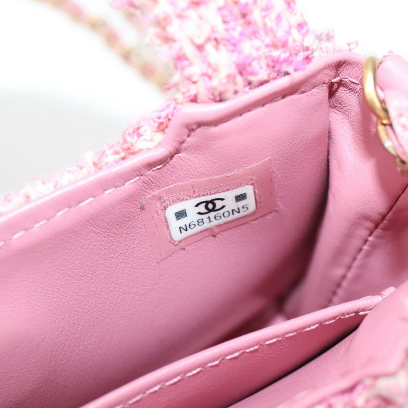 【日本直送】香奈兒鏈條肩背包，斜紋軟呢粉紅金色雙C標誌，貨號127553SM-10