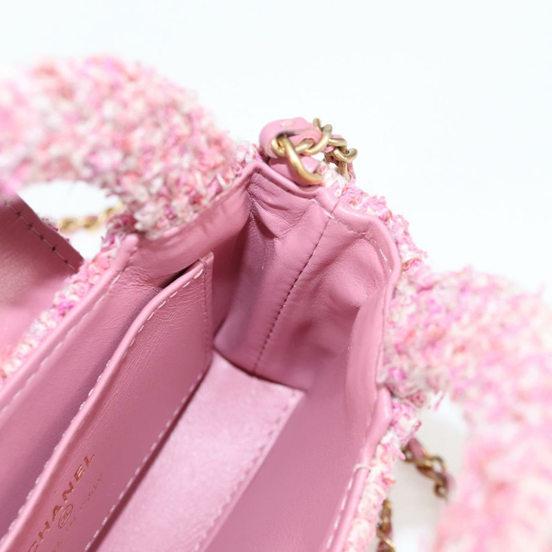 【日本直送】香奈兒鏈條肩背包，斜紋軟呢粉紅金色雙C標誌，貨號127553SM-19