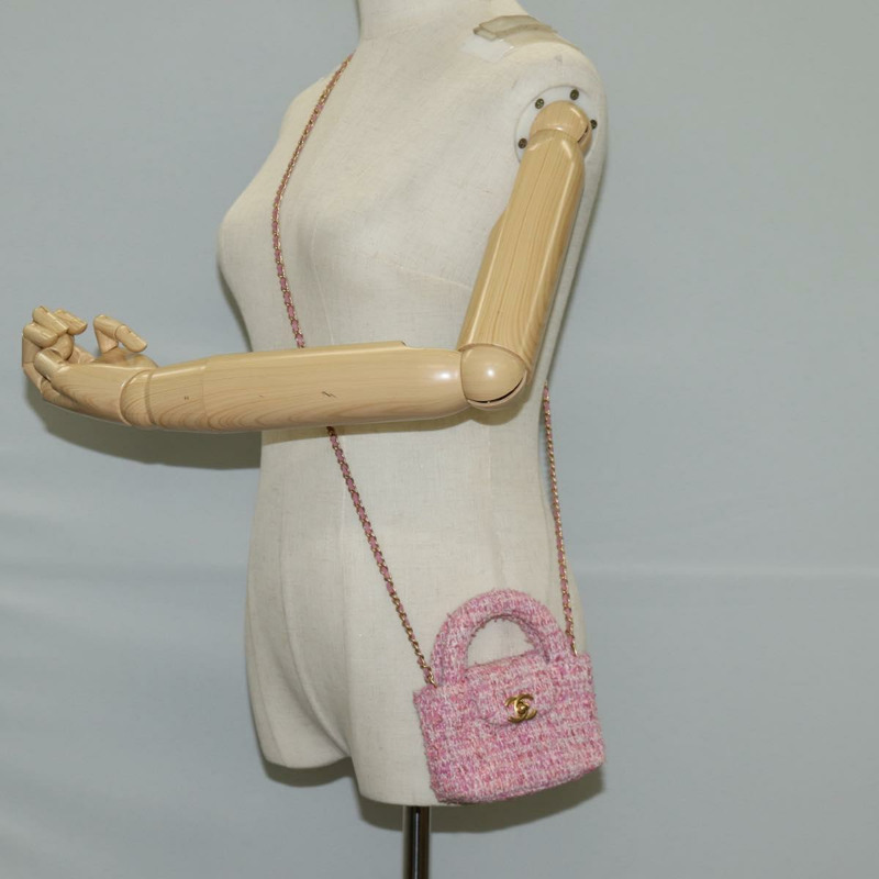 【日本直送】香奈兒鏈條肩背包，斜紋軟呢粉紅金色雙C標誌，貨號127553SM-21