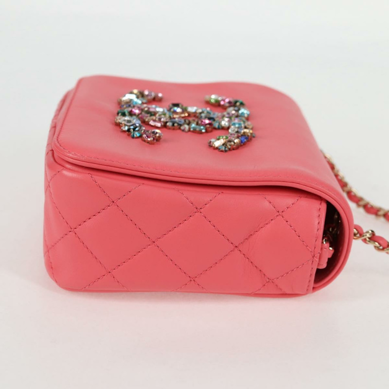 【日本直送】香奈兒 (CHANEL) Matelasse Bijoux 鏈條肩背包，羊皮材質，粉紅金色雙C標誌，貨號 127511SM-3