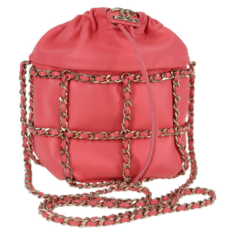 香奈兒鏈單肩包 羊皮 粉紅色 金 CC 標誌 正品 126608SAM