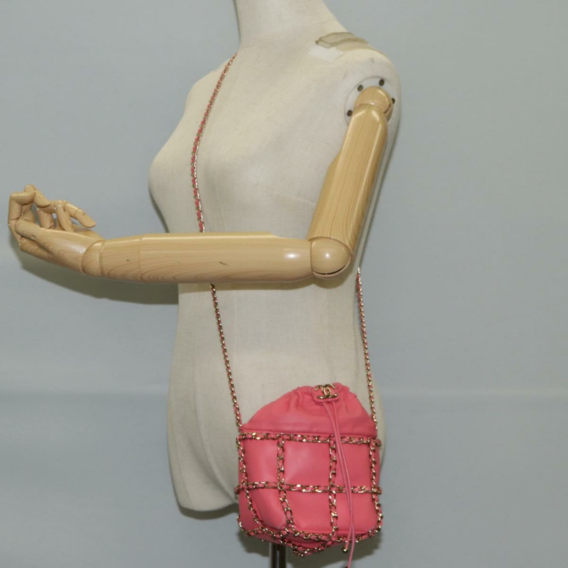 【日本直送】香奈兒鏈單肩包 羊皮 粉紅色 金 CC 標誌 正品 126608SAM-23