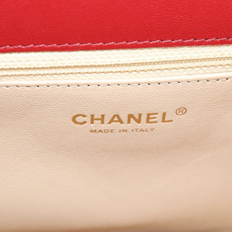 【日本直送】香奈兒 (CHANEL) 鏈條 V 字縫線單肩包，羊皮材質，紅色，金色雙 C 標誌，正品編號 126605SM-20