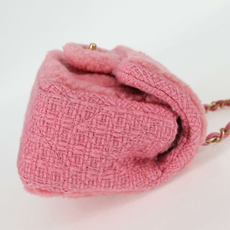 【日本直送】香奈兒 (CHANEL) 絎縫鏈條肩背包，羊毛材質，粉紅色，金色雙C標誌，正品編號 128240SM-3