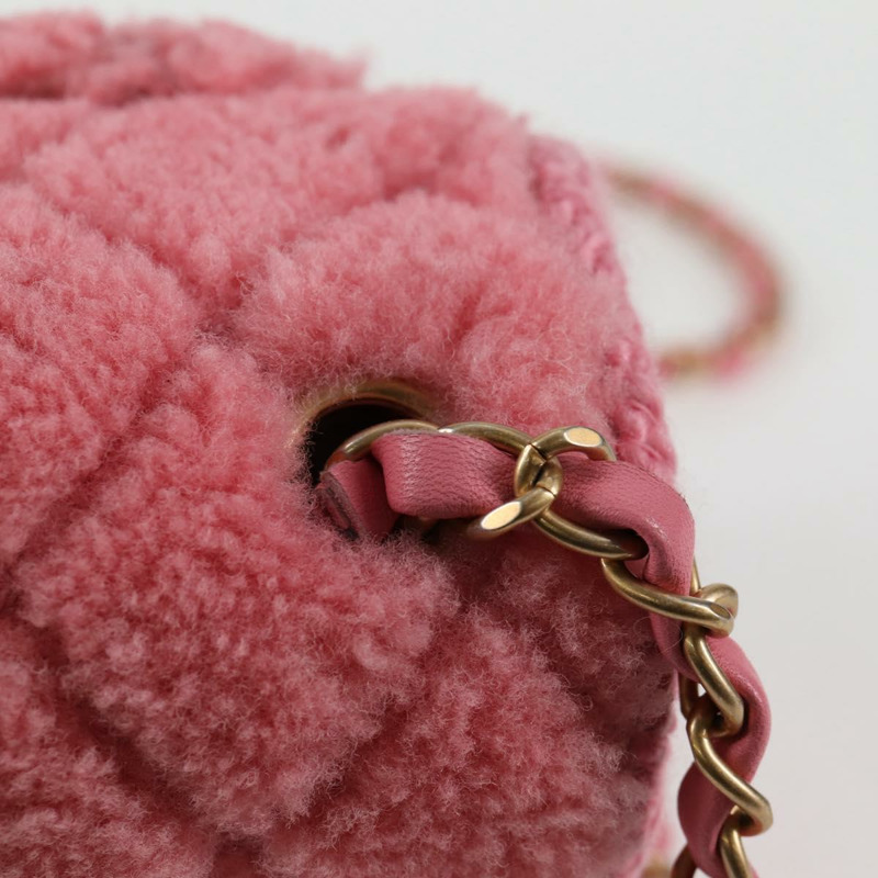 【日本直送】香奈兒 (CHANEL) 絎縫鏈條肩背包，羊毛材質，粉紅色，金色雙C標誌，正品編號 128240SM-19