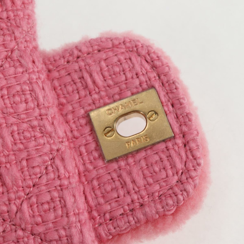 【日本直送】香奈兒 (CHANEL) 絎縫鏈條肩背包，羊毛材質，粉紅色，金色雙C標誌，正品編號 128240SM-20