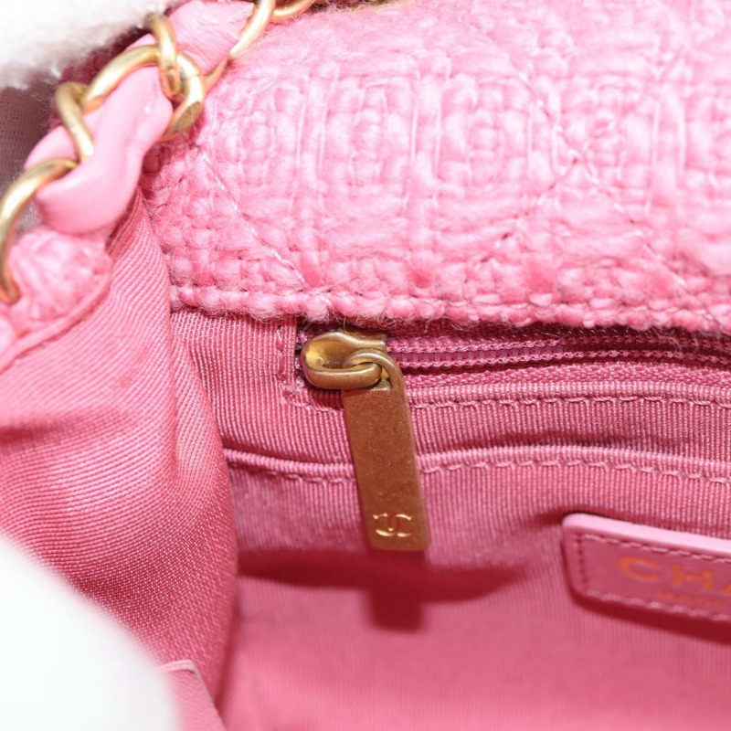 【日本直送】香奈兒 (CHANEL) 絎縫鏈條肩背包，羊毛材質，粉紅色，金色雙C標誌，正品編號 128240SM-24