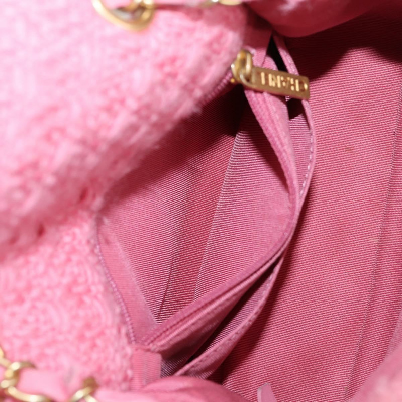 【日本直送】香奈兒 (CHANEL) 絎縫鏈條肩背包，羊毛材質，粉紅色，金色雙C標誌，正品編號 128240SM-25