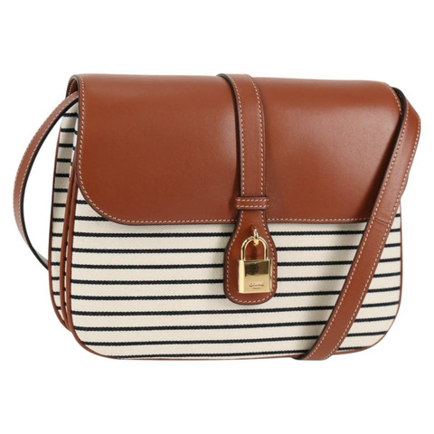 CELINE 肩背包 帆布 皮革 棕色 金色 正品 125821SAM