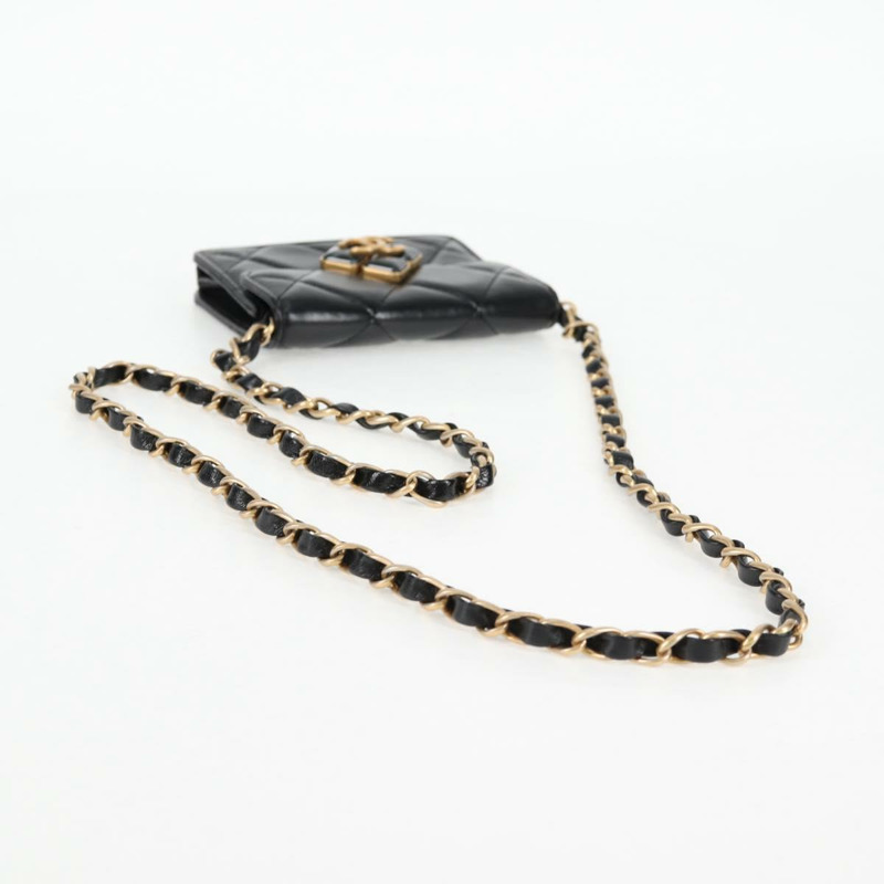【日本直送】香奈兒 (CHANEL) 絎縫鏈條單肩包，羊皮材質，黑色，金色雙C標誌，貨號 127795SA-6