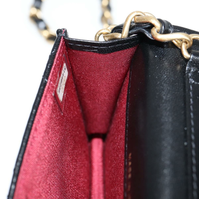 【日本直送】香奈兒 (CHANEL) 絎縫鏈條單肩包，羊皮材質，黑色，金色雙C標誌，貨號 127795SA-21