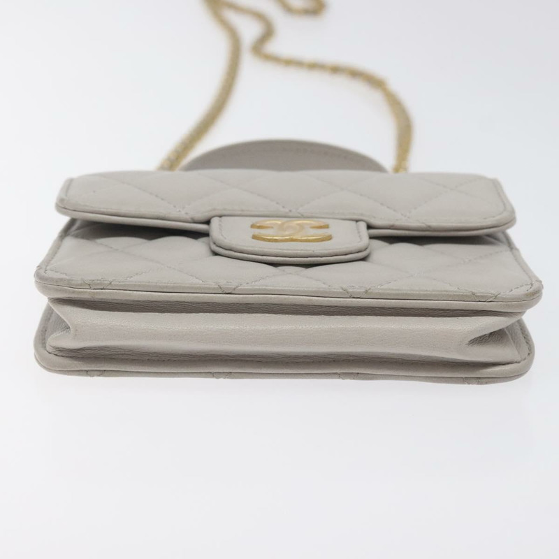 【日本直送】香奈兒 (CHANEL) Matelasse 鏈條錢包單肩包 羊皮 灰色 金 CC 標誌 Auth 128807SAM-4