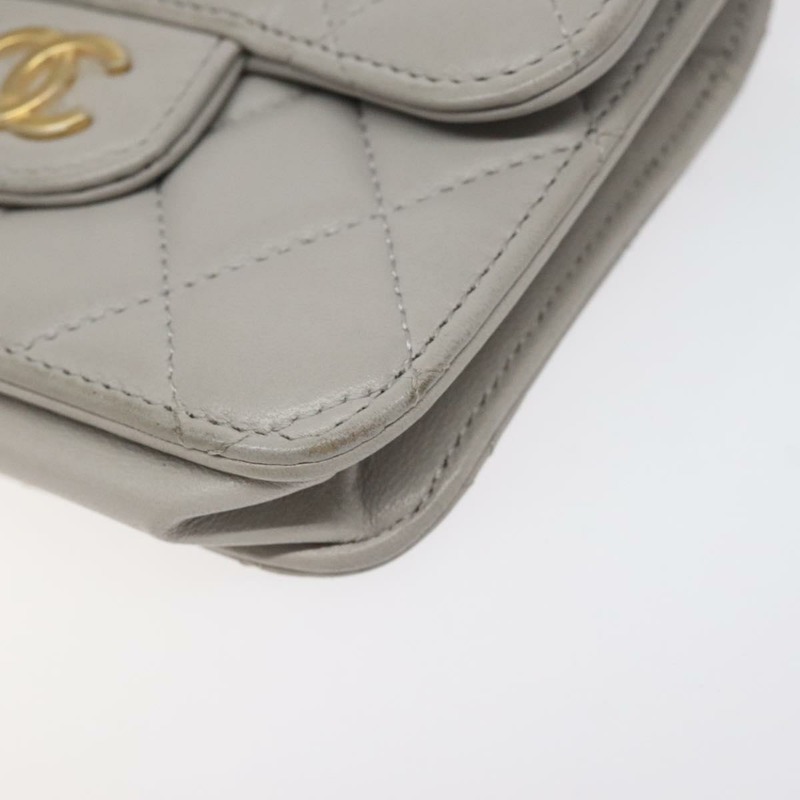 【日本直送】香奈兒 (CHANEL) Matelasse 鏈條錢包單肩包 羊皮 灰色 金 CC 標誌 Auth 128807SAM-9