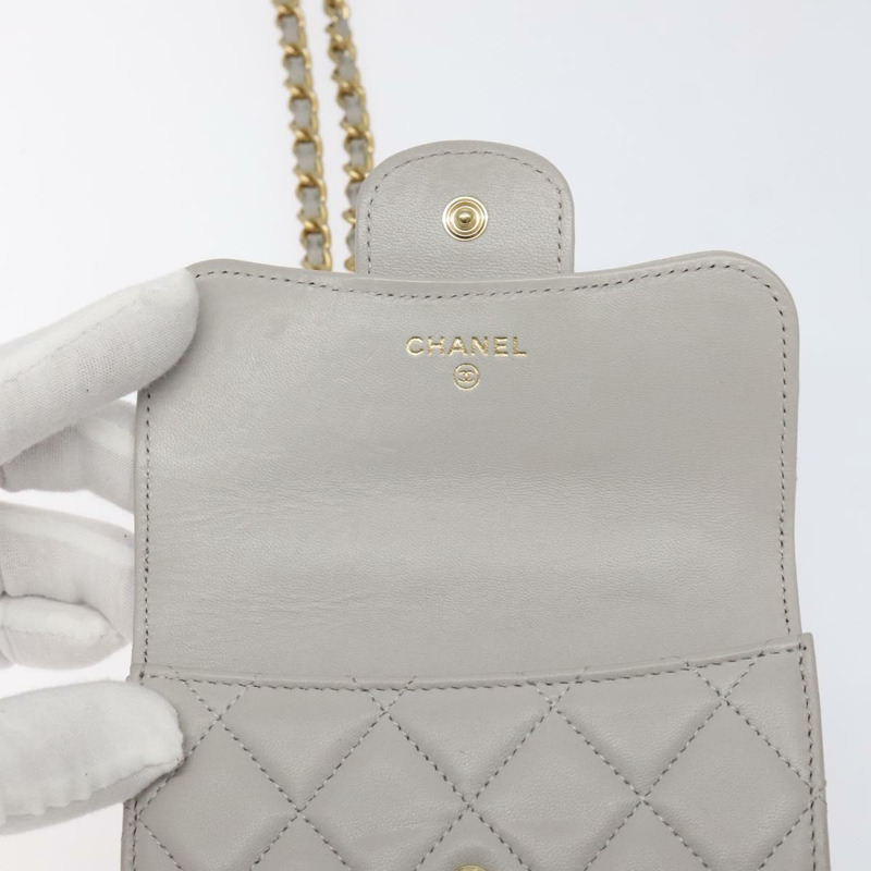 【日本直送】香奈兒 (CHANEL) Matelasse 鏈條錢包單肩包 羊皮 灰色 金 CC 標誌 Auth 128807SAM-18