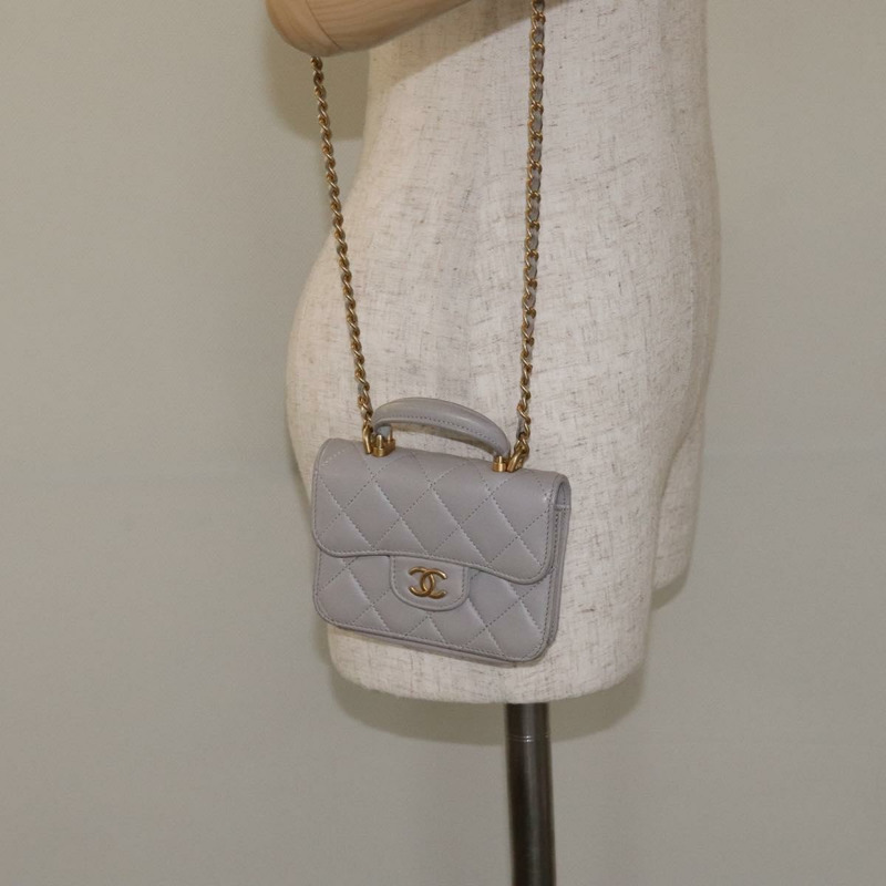 【日本直送】香奈兒 (CHANEL) Matelasse 鏈條錢包單肩包 羊皮 灰色 金 CC 標誌 Auth 128807SAM-21