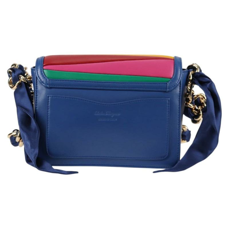 【日本直送】Salvatore Ferragamo Gancini 鏈條單肩包，皮革材質，藍色金色，正品，貨號 131644SM-1