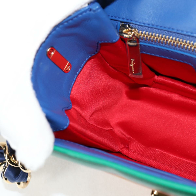 【日本直送】Salvatore Ferragamo Gancini 鏈條單肩包，皮革材質，藍色金色，正品，貨號 131644SM-22