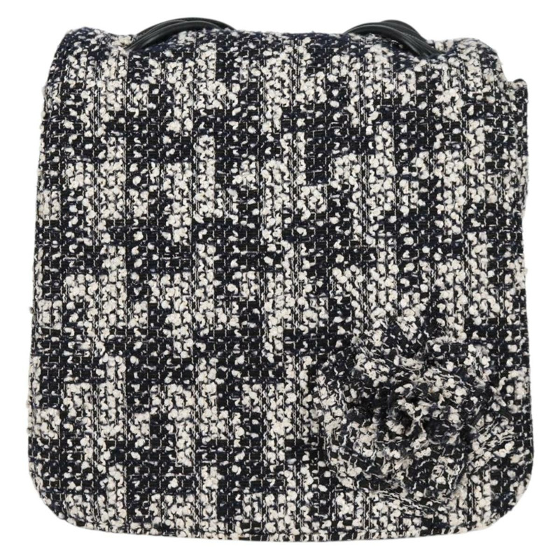 【日本直送】香奈兒鏈條肩背包，斜紋軟呢布料，黑色，銀色雙C標誌，正品編號131083SM-12