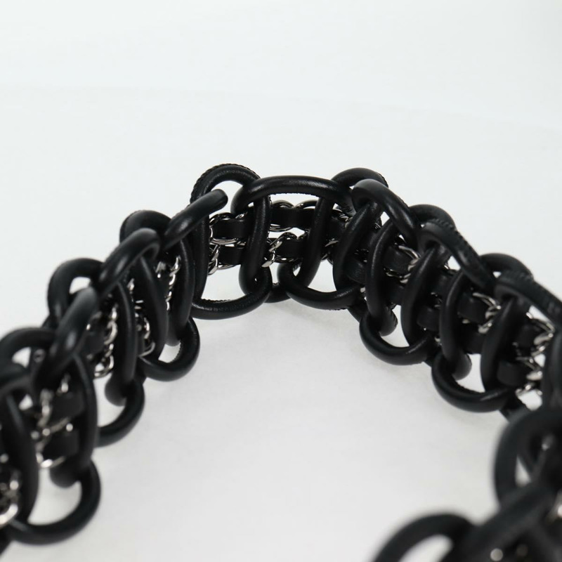 【日本直送】香奈兒鏈條肩背包，斜紋軟呢布料，黑色，銀色雙C標誌，正品編號131083SM-14