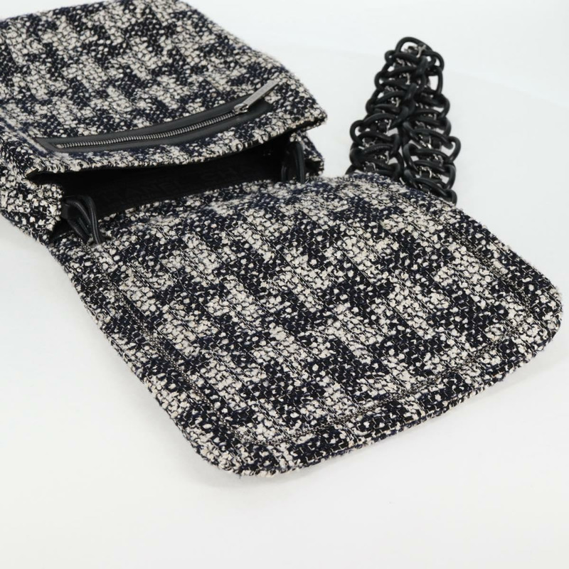 【日本直送】香奈兒鏈條肩背包，斜紋軟呢布料，黑色，銀色雙C標誌，正品編號131083SM-20