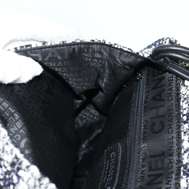 【日本直送】香奈兒鏈條肩背包，斜紋軟呢布料，黑色，銀色雙C標誌，正品編號131083SM-25