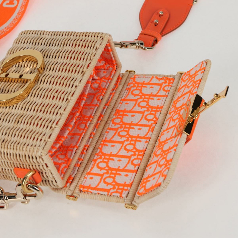 【日本直送】Christian Dior 拉菲草編織肩背包，橘子米色，正品 132405SM-8